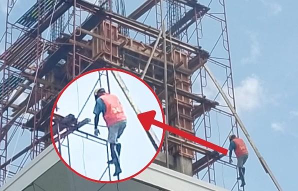 Habiskan APBD Induk 18 Miliar, Pekerja Proyek Masjid Raya Halsel Abaikan Protokol K3
