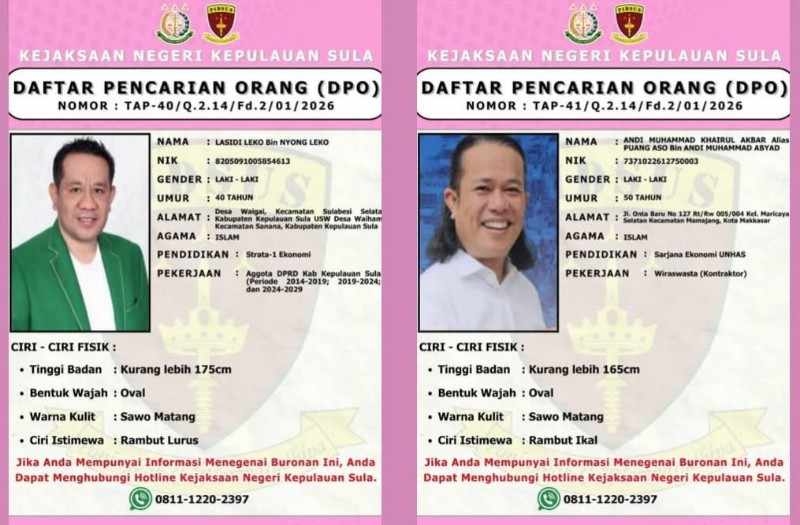 Dua Tersangka Korupsi BMHP Dinkes Sula Resmi Masuk DPO